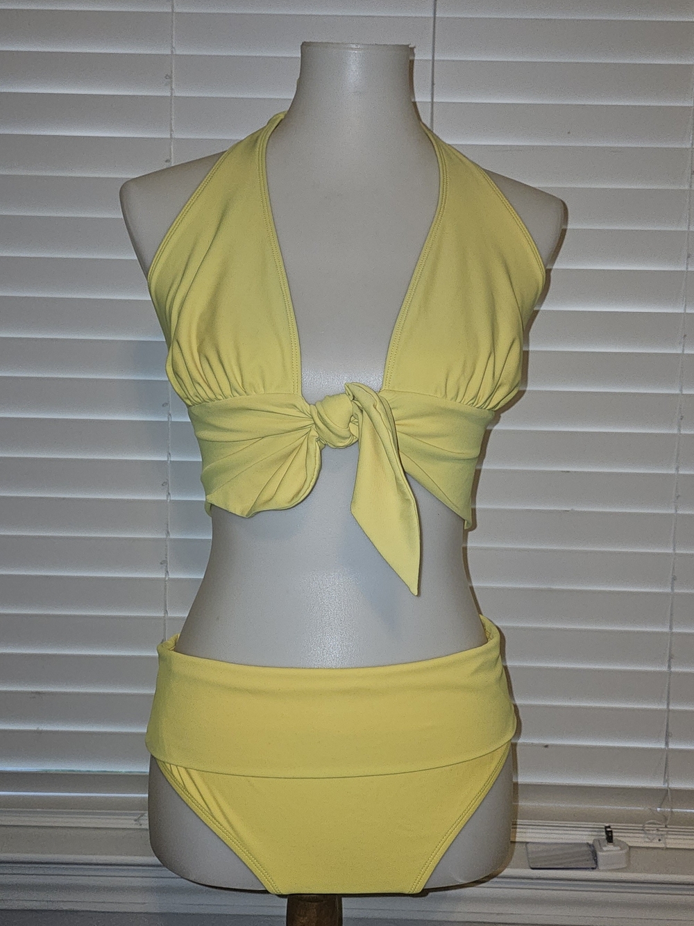 Lemon Yellow Tie-Front Halter Bikini Set